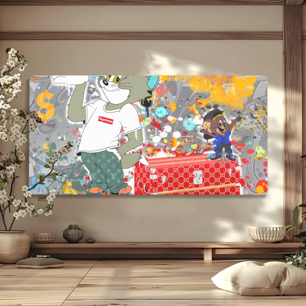 Tablou canvas cu tablou canvas cu tom si jerry, fara rama, pe sasiu de lemn